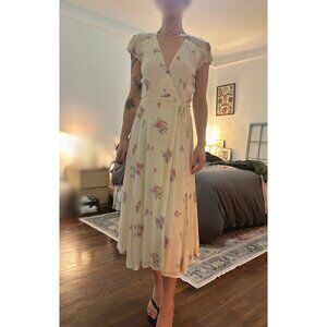 Floral Wrap Reformation Midi Dress - Ivory